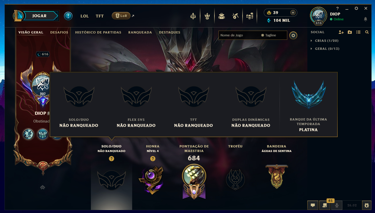 Conta League of Legends LVL 616 - Platina 247 Skins