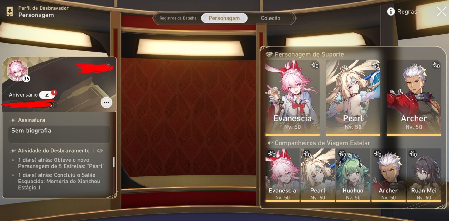 Conta Honkai Star Rail Euforia Team lv 36 todos eventos on user e niver livres