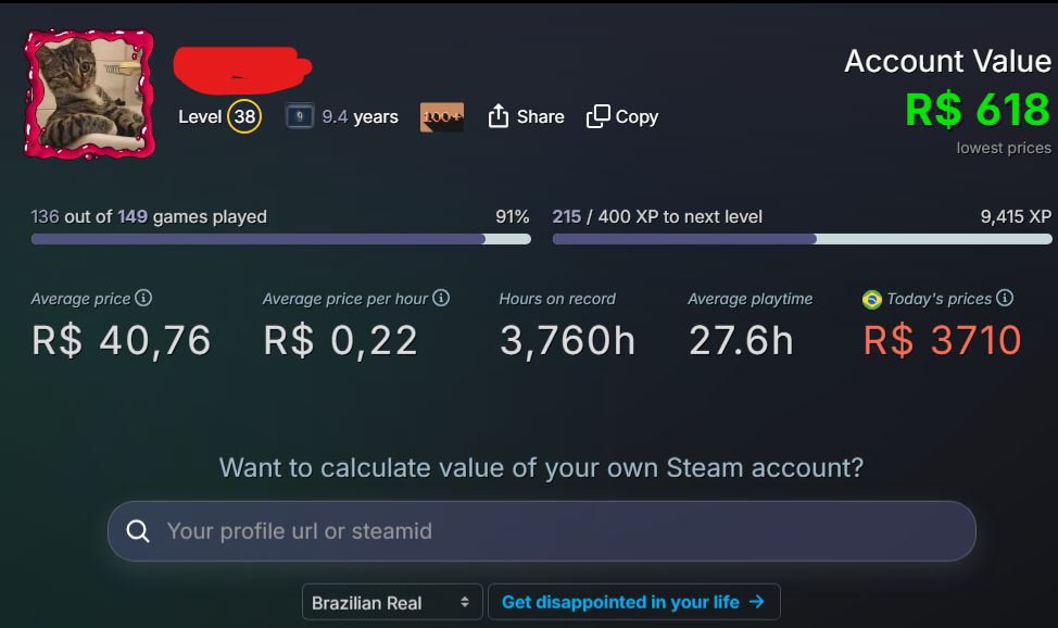 CONTA STEAM 149 JOGOS | 9,4 ANOS | NÍVEL 38 | 3.760 HORAS