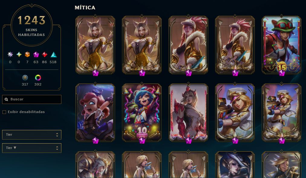Conta Nivel 734/ 1243 Skins / 7 ultimates / 63 Míticas/ 86 Lendárias /392 cromas