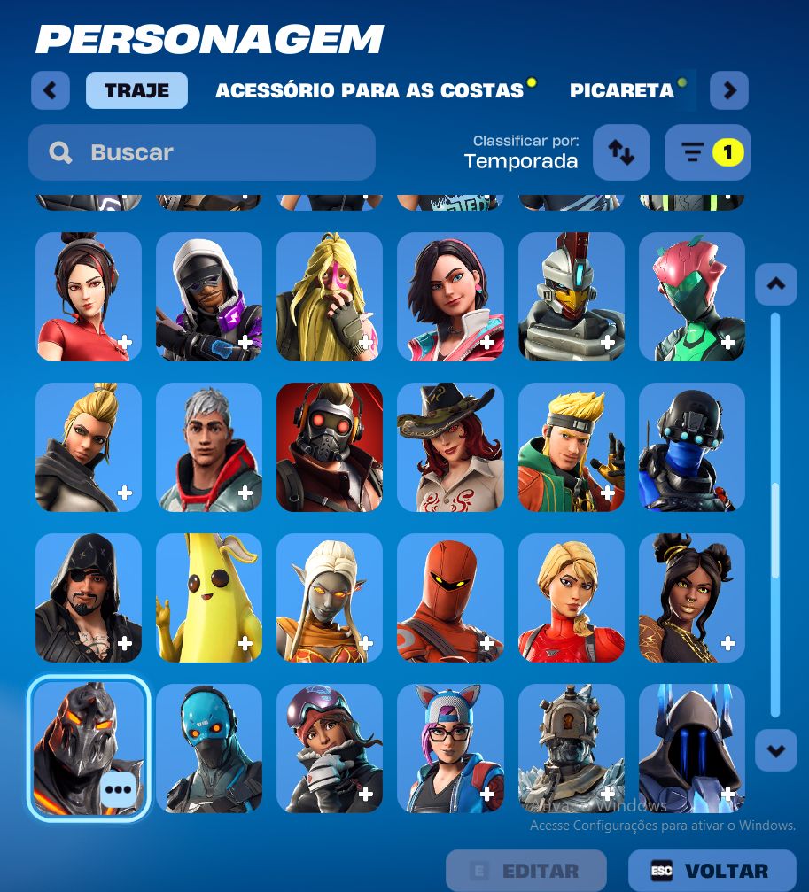 Conta OG fortnite cap 1 season 2, lv 1250, 128 skins. conjunto fundador + mako