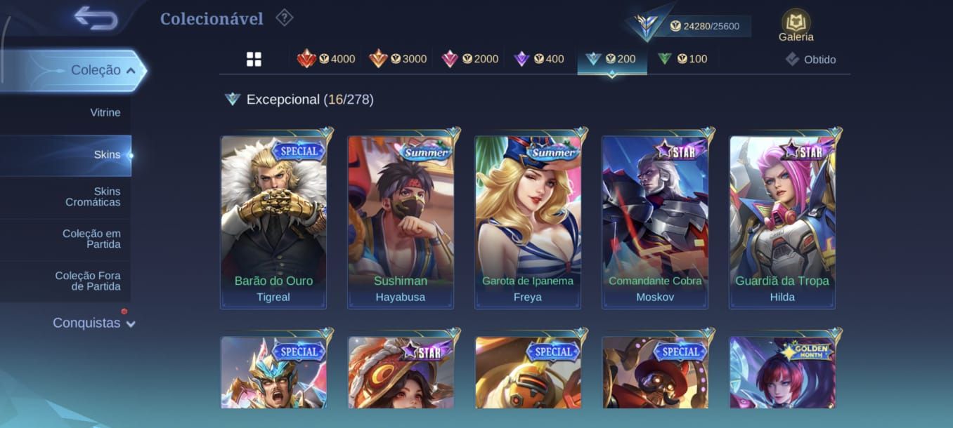 Conta de ML com 72 skins totais.