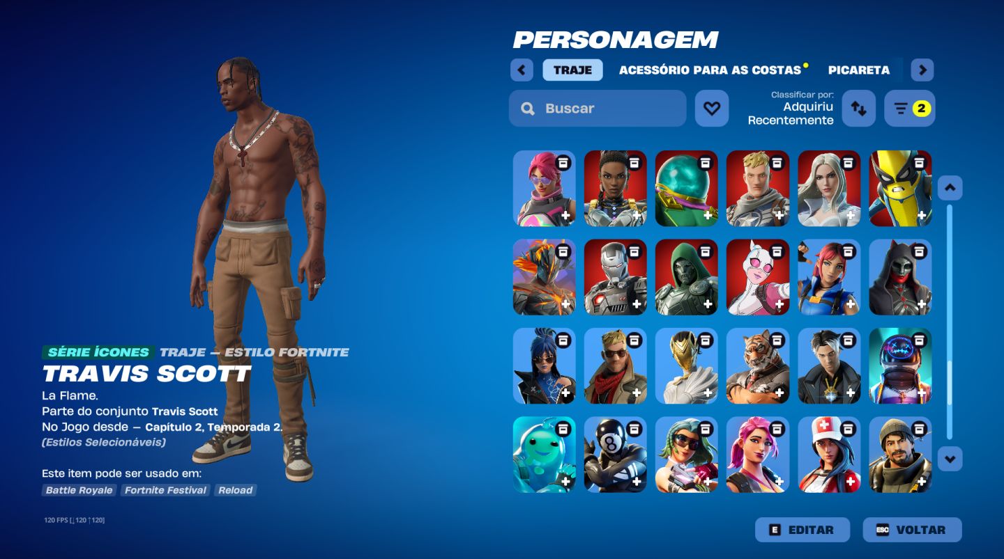 CONTA FORTNITE RARA COM TRAVIS SCOTT + SKINS TRYHARDS | SKINS EXCLUSIVAS!