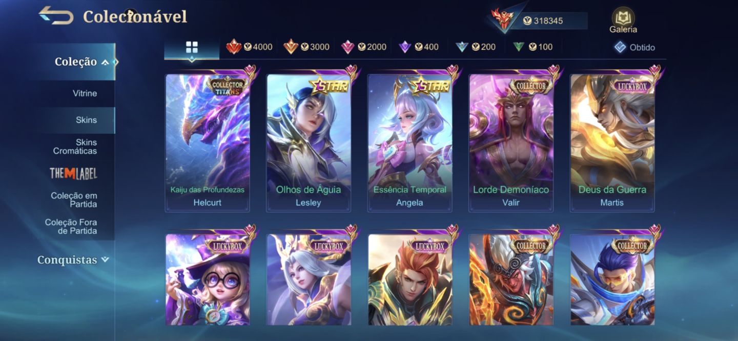 ACC EX-IMORTAL COM MUITAS SKINS MÓBILE LEGENDS
