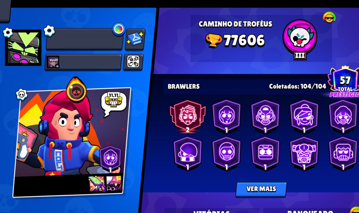 (PRA HOJE!)CONTA BRAWL STARS COM A SKIN MAIS RARA DO JOGO QUASE FULL 77K TROFEUS