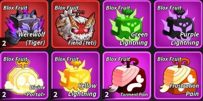 Blox fruits Skins, divine portal, werewolf, purple lightning, red lightning