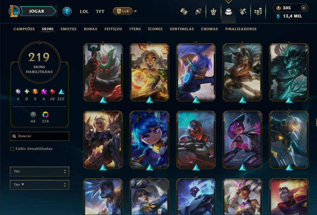 CONTA LOL 2021 - DIAMANTE 2 - 219 SKINS 216 CROMAS - WINRATE 65% - FULL ACESSO