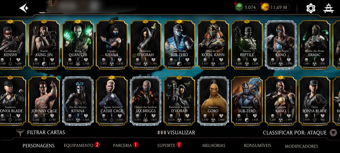 Conta de Mortal Kombat mobile diversos personagens diamante