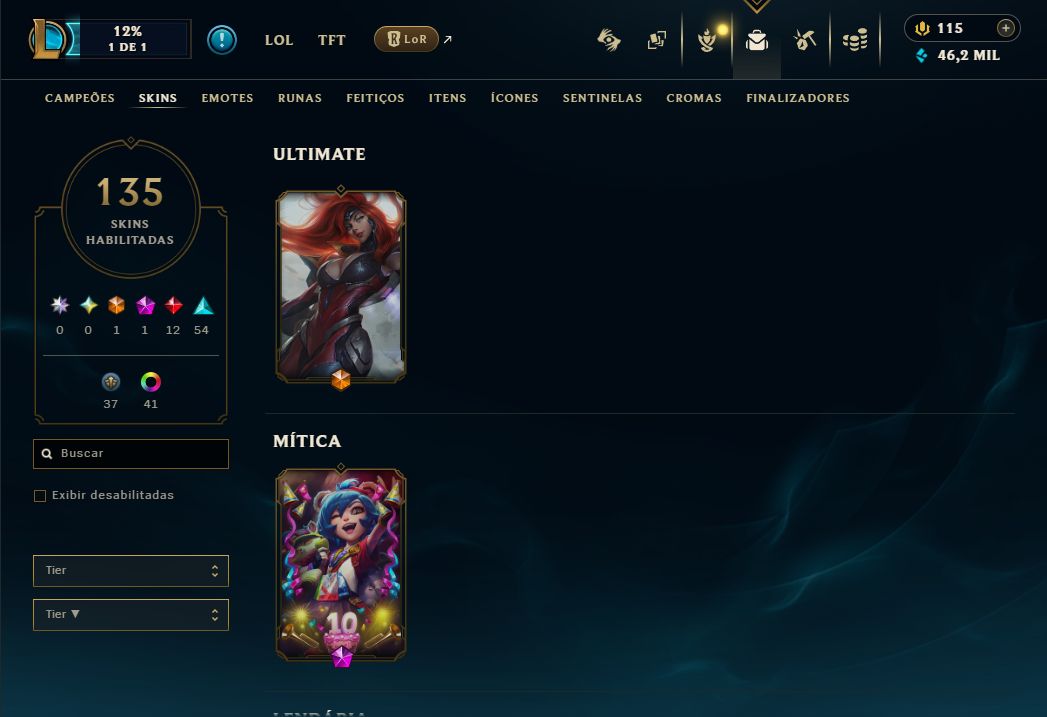 Conta League of Legends 10 anos (135 skins)