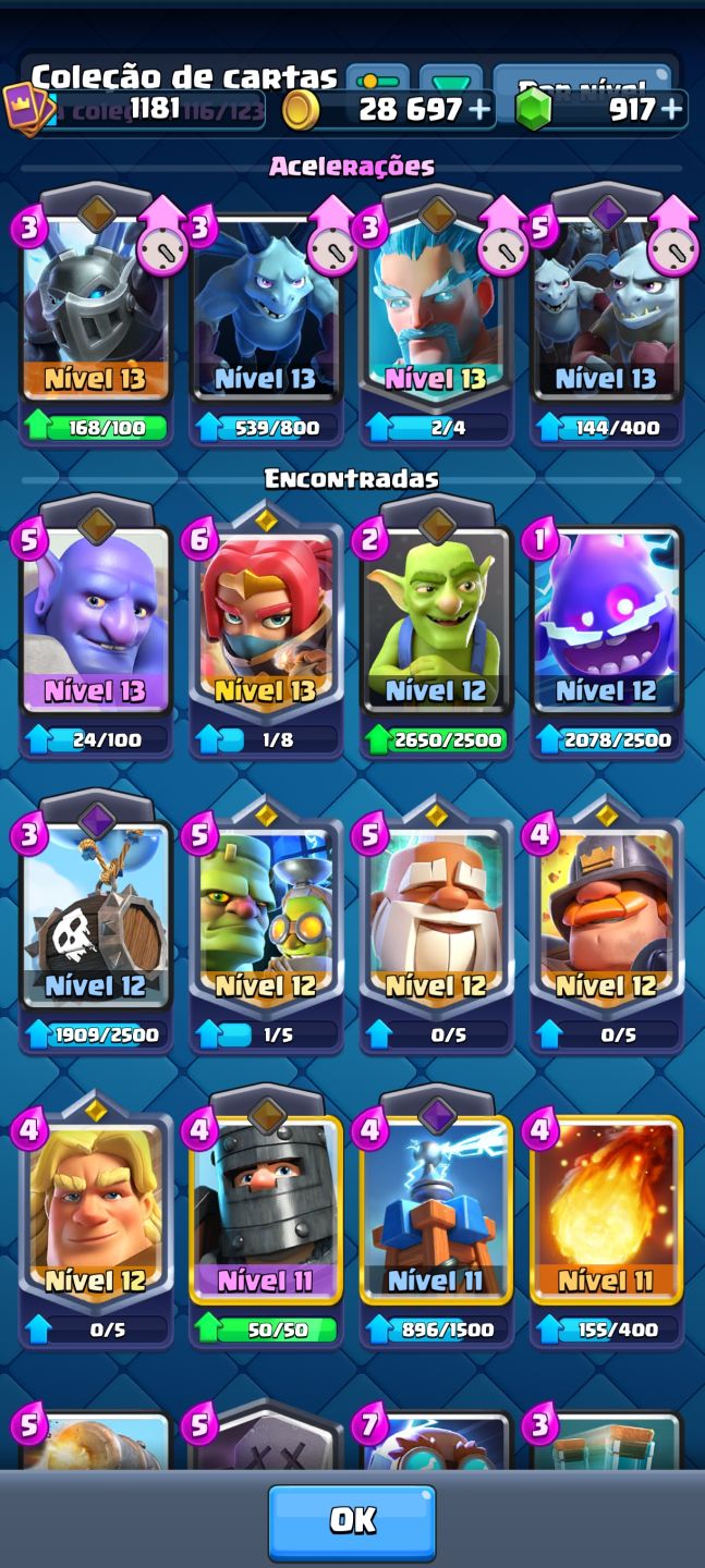 CONTA CLASH ROYALE | 9.476 TROFÉUS | 116/123 CARTAS | 917 GEMAS | 24 EMOTES