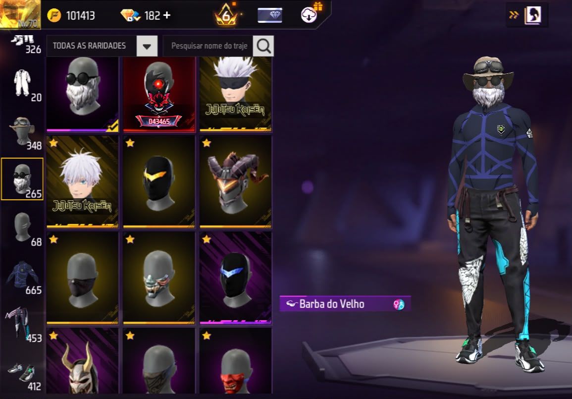 Conta free fire gemada com angelical entrada barba bandeirao punho 650 peitorais