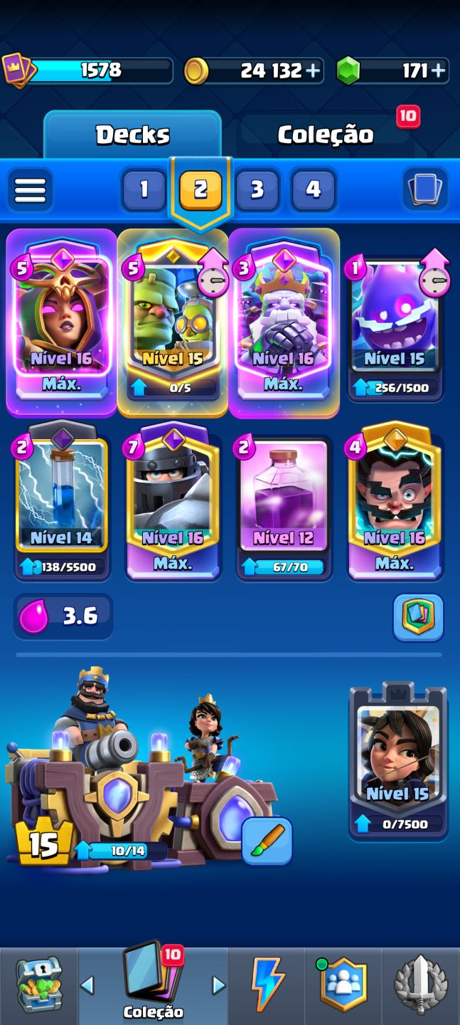 CONTA CLASH ROYALE ANTIGA COM ALGUMAS EVO DO META