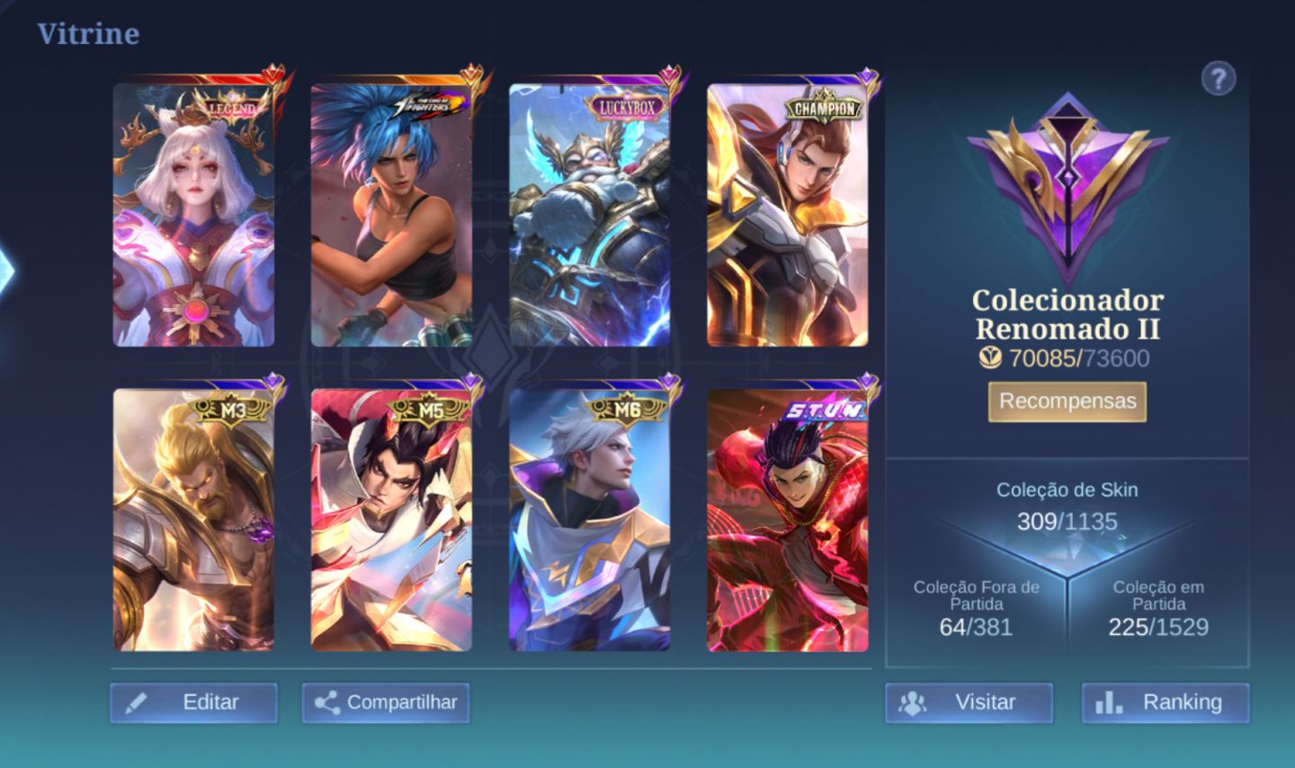 CONTA COLECIONADOR RENOMADO 2 FULL HERÓIS E 309 SKINS