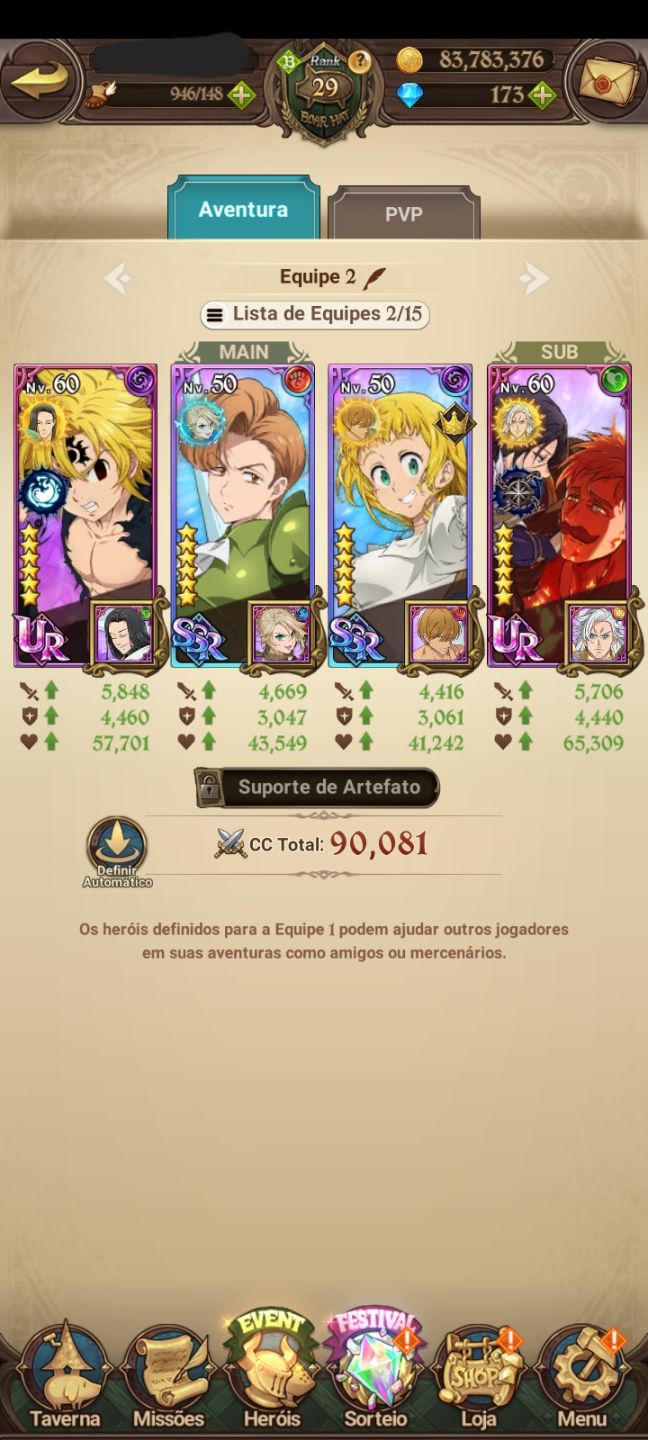 Conta nova de 7ds nivel 29 com novo personagems Odin Superpoderoso!!!