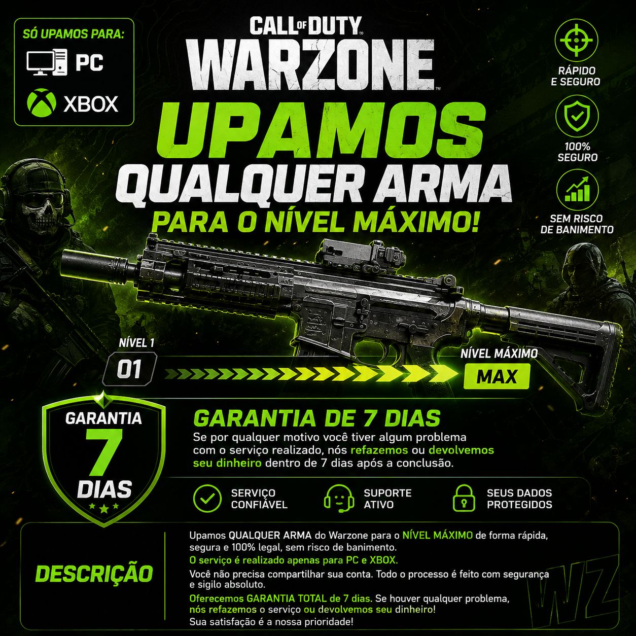 UPAMOS QUALQUER ARMA NO WARZONE NÍVEL MÁXIMO | PC & XBOX | GARANTIA 7 DIAS