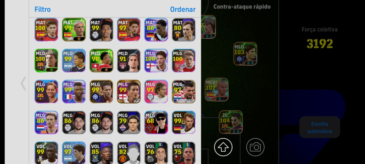 CONTA EFOOTBALL MOBILE À VENDA! Força coletiva 3.192! Valor da conta 75 Reais.