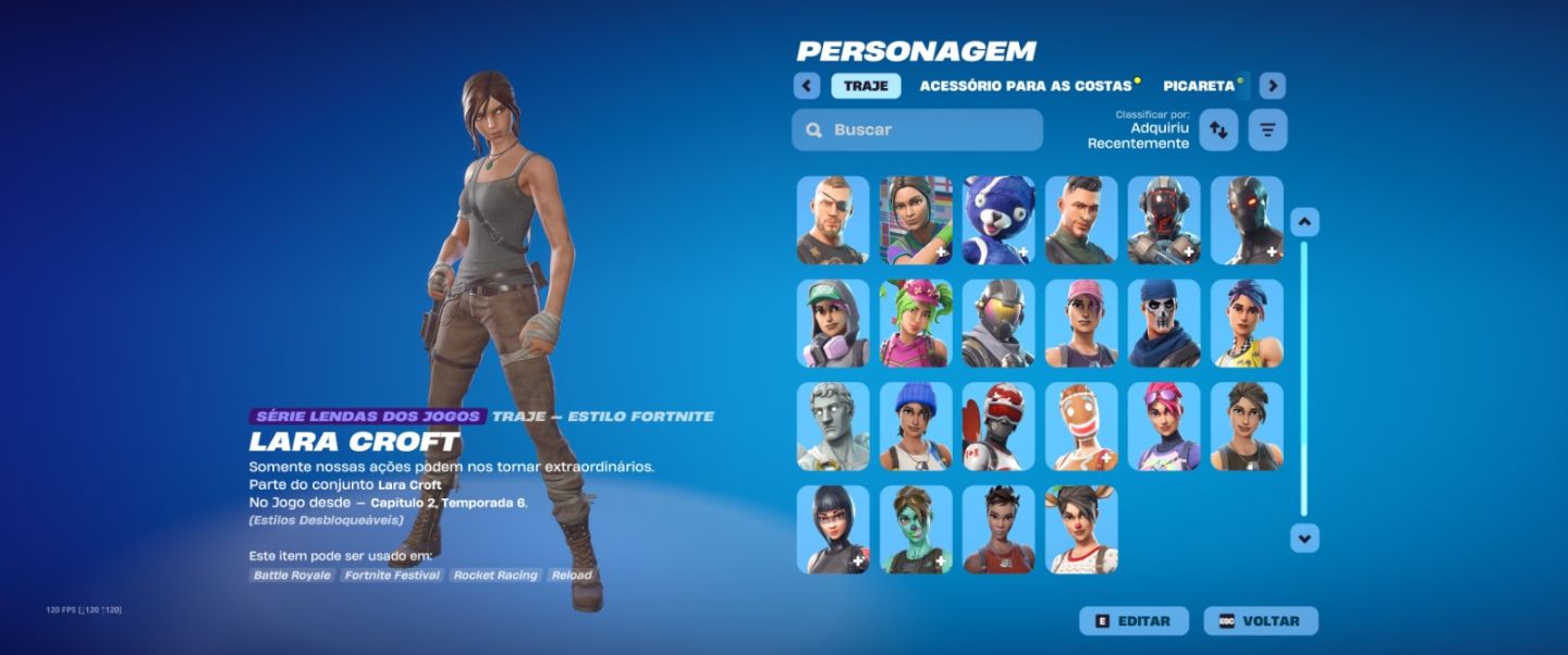 Conta Fortnite com Skins raras e alguns passes antigos. Machado leviatã e Lara.