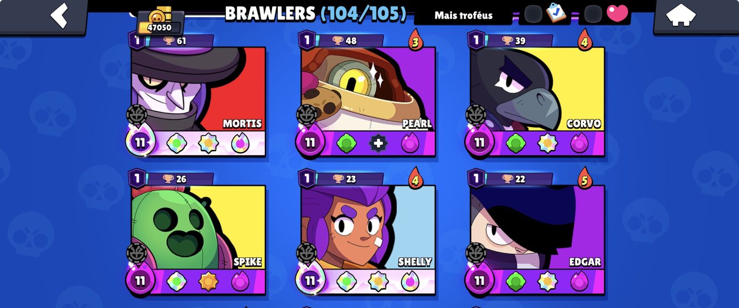 CONTA DE BRAWL STARS 47k de troféus,3 brawllers com 2 k ,32 prestígios,