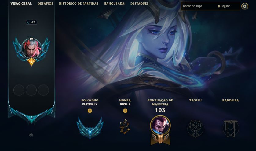 CONTA PLATINA 4 / 13 SKINS / LUX CÓSMICA / BROLAF / TRYNDAMERE LUA SANGRENTA