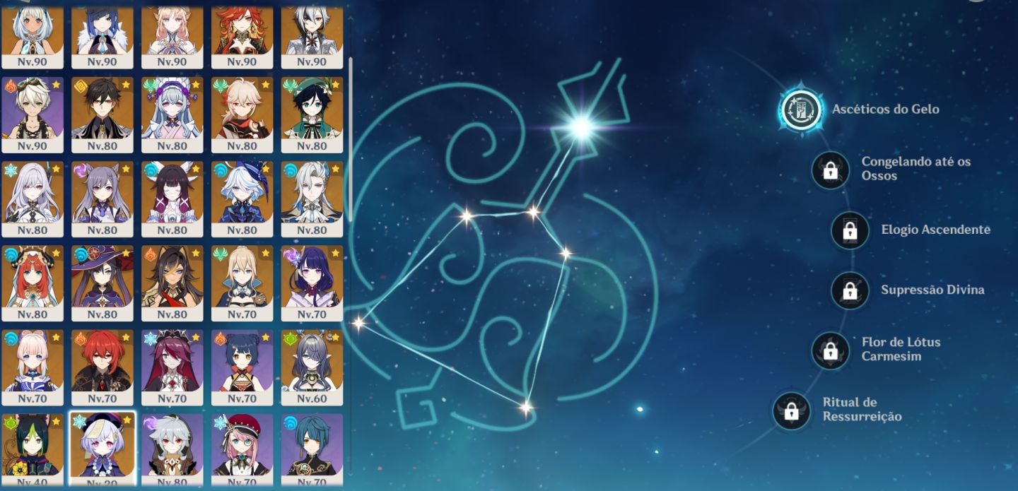 Genshin: conta AR59, com 20 persona T5 limitados e 11 Armas T5