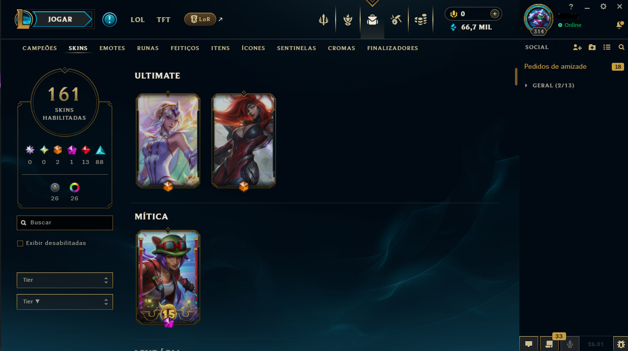 CONTA LOL/VALORANT FULL CHAMPS E SKINS FULL ACESSO
