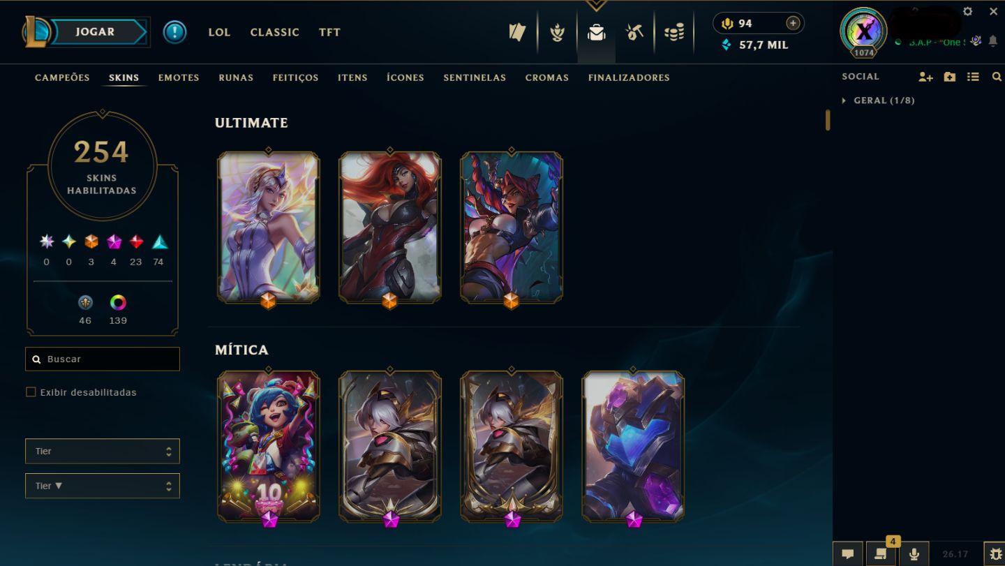 LoL Veterana 2013 | Lv 1074 | Irelia Prestígio (2019/2022) | Ícone paiN 2014