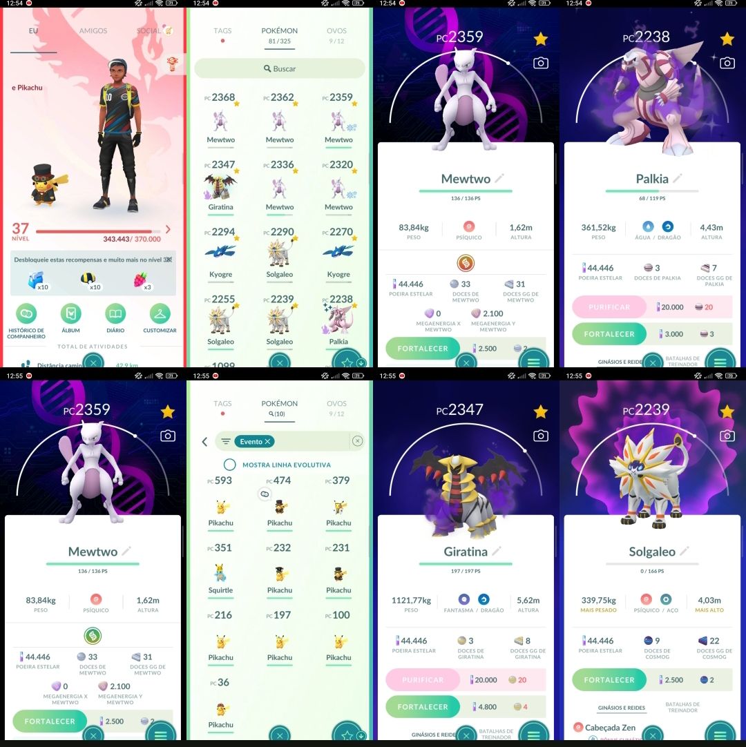 Pokémon GO Lv.37 | 5 Mewtwo | Palkia Shiny | 2 Kyogre | 3 Solgaleo Q295