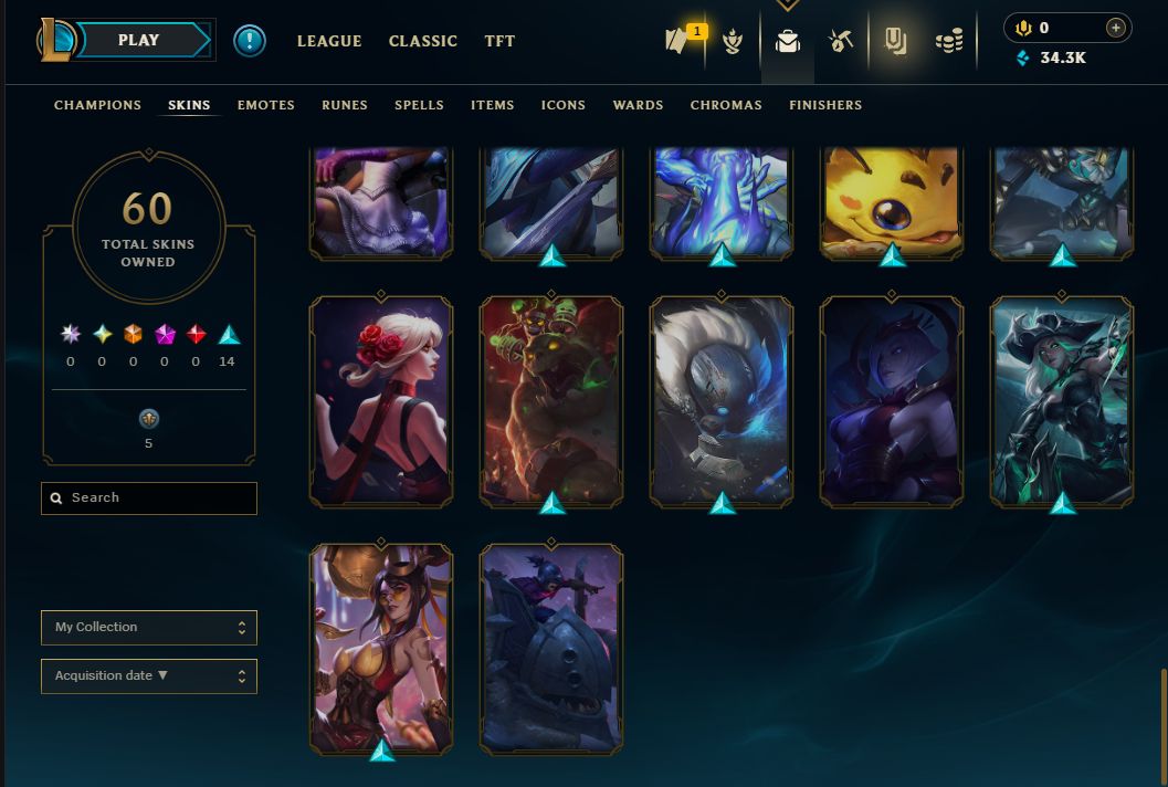 Conta de lol smurf com 60 skins