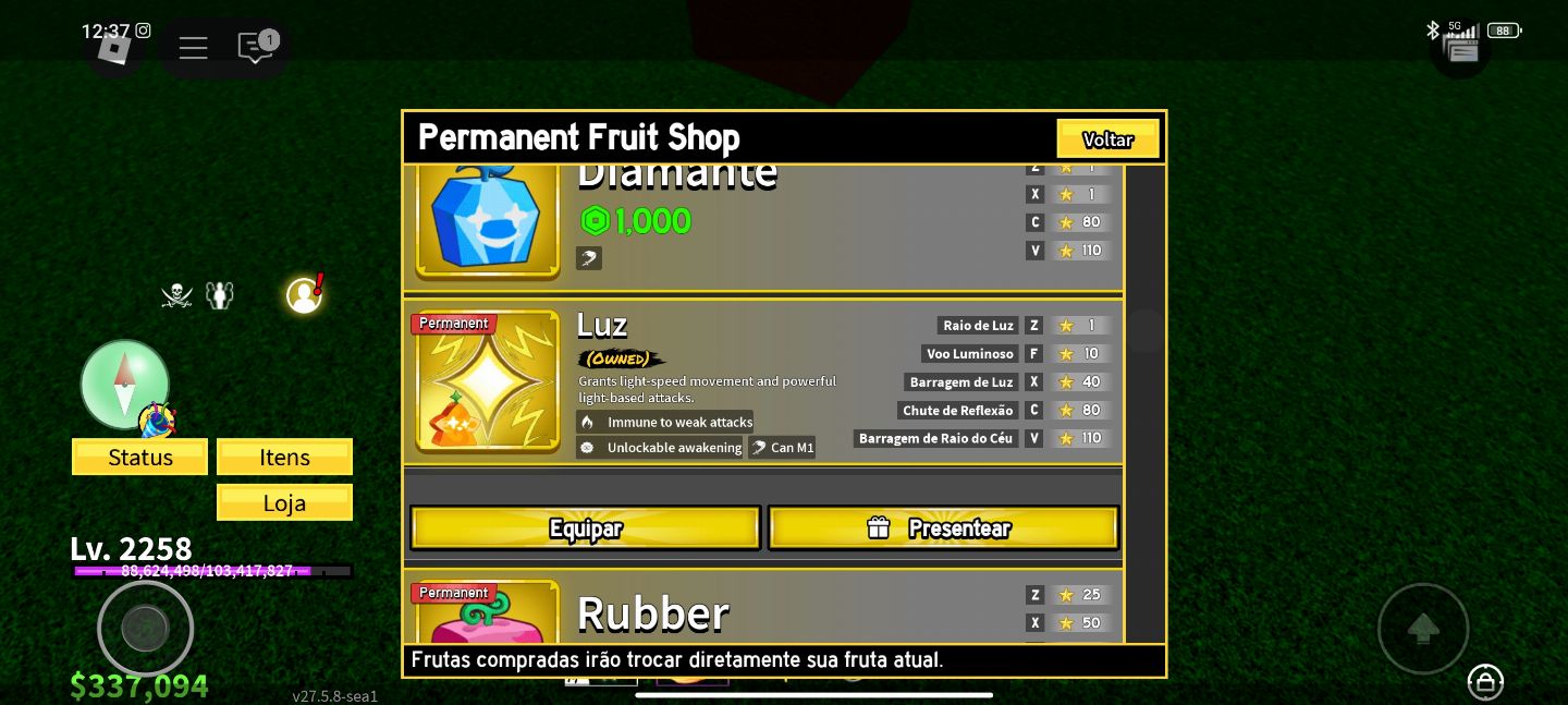 CONTA DE BLOX FRUIT DE NIVEL BAIXO