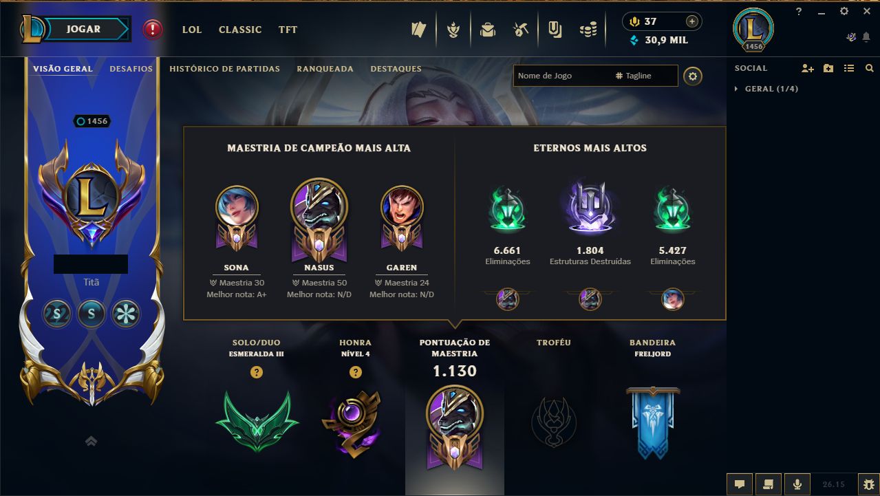 Conta FullAcesso de LOL lvl 1.456 + 832skins + 7/7 ultimate + elo Esmeralda III