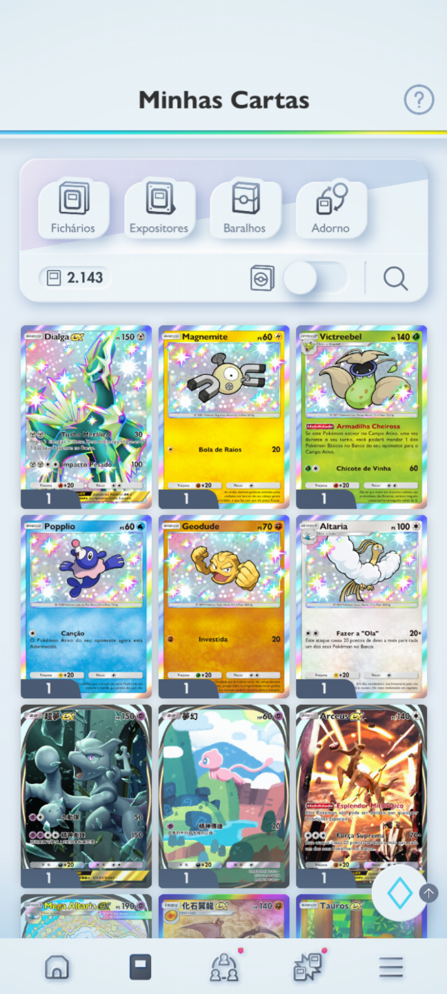 Conta Pokémon TCG - NV 37 com + de 2k cartas com muitas Full Art e Shinys!
