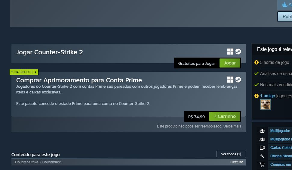Conta prime CS2 com skins