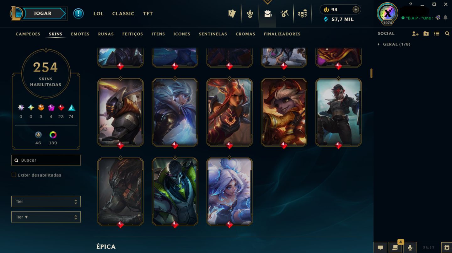 LoL Veterana 2013 | Lv 1074 | Irelia Prestígio (2019/2022) | Ícone paiN 2014