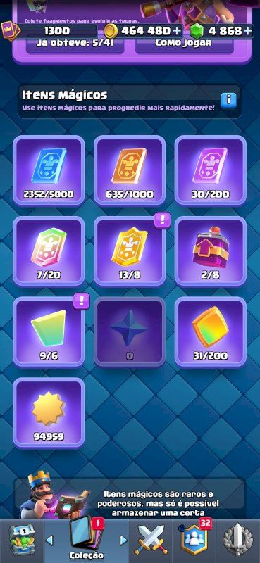 CONTA CLASH ROYALE COM 4800 GEMAS 8100K DE TROFEUS TODAS AS CARTAS 400K DE OURO