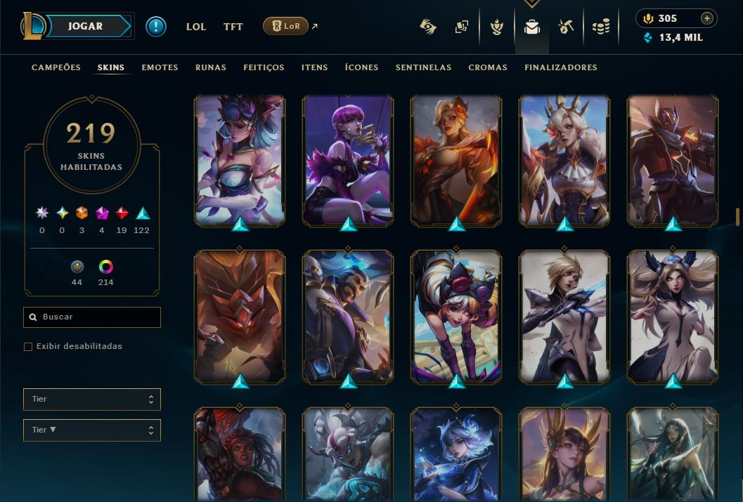 CONTA LOL 2021 - DIAMANTE 2 - 219 SKINS 216 CROMAS - WINRATE 65% - FULL ACESSO
