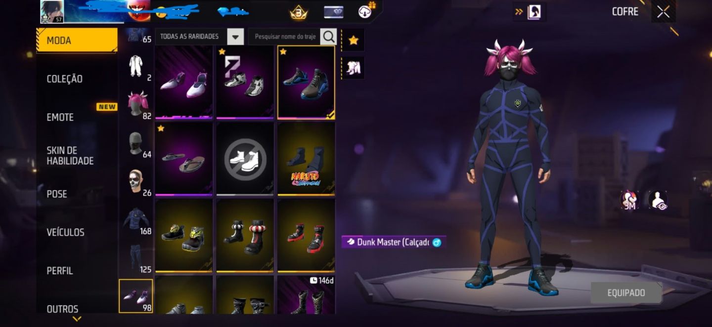 CONTA FREE FIRE | SOMBRA ROXA + BLUE LOCK