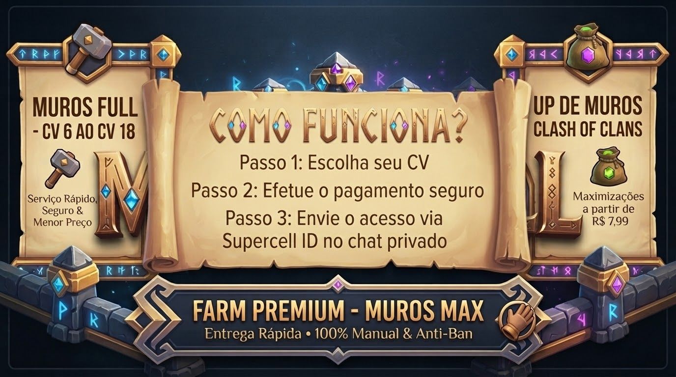 MUROS FULL CLASH OF CLANS (CV 6 AO 18) MENOR PREÇO GGMAX ENTREGA RÁPIDA