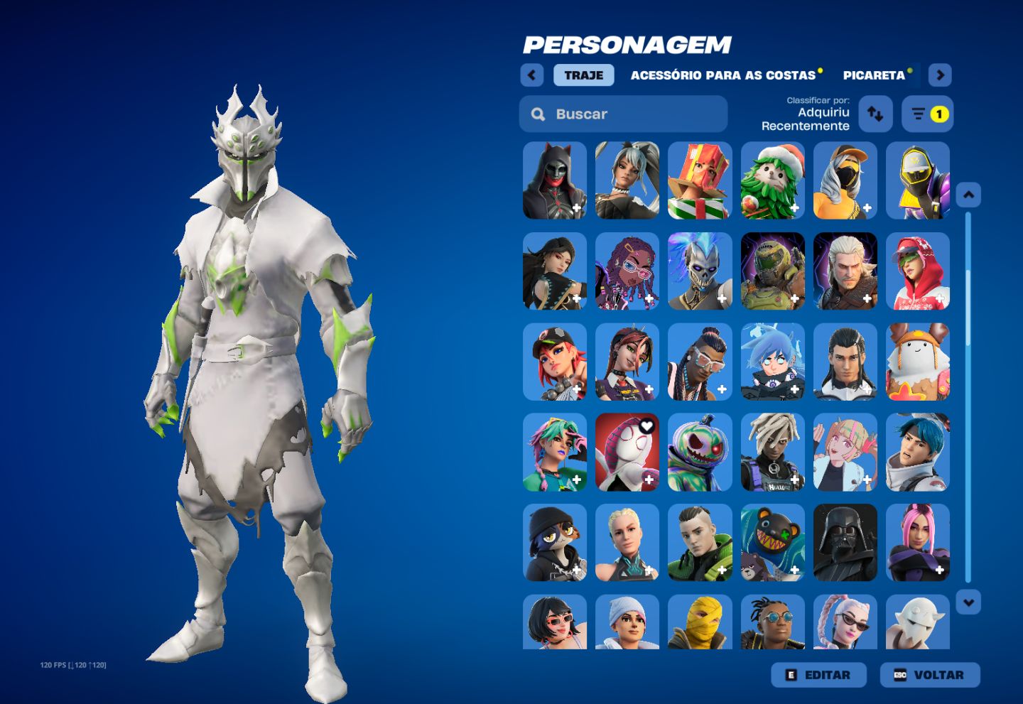 Conta de fortnite com cavaleiro aranha corrompido minty, travis scott e mais