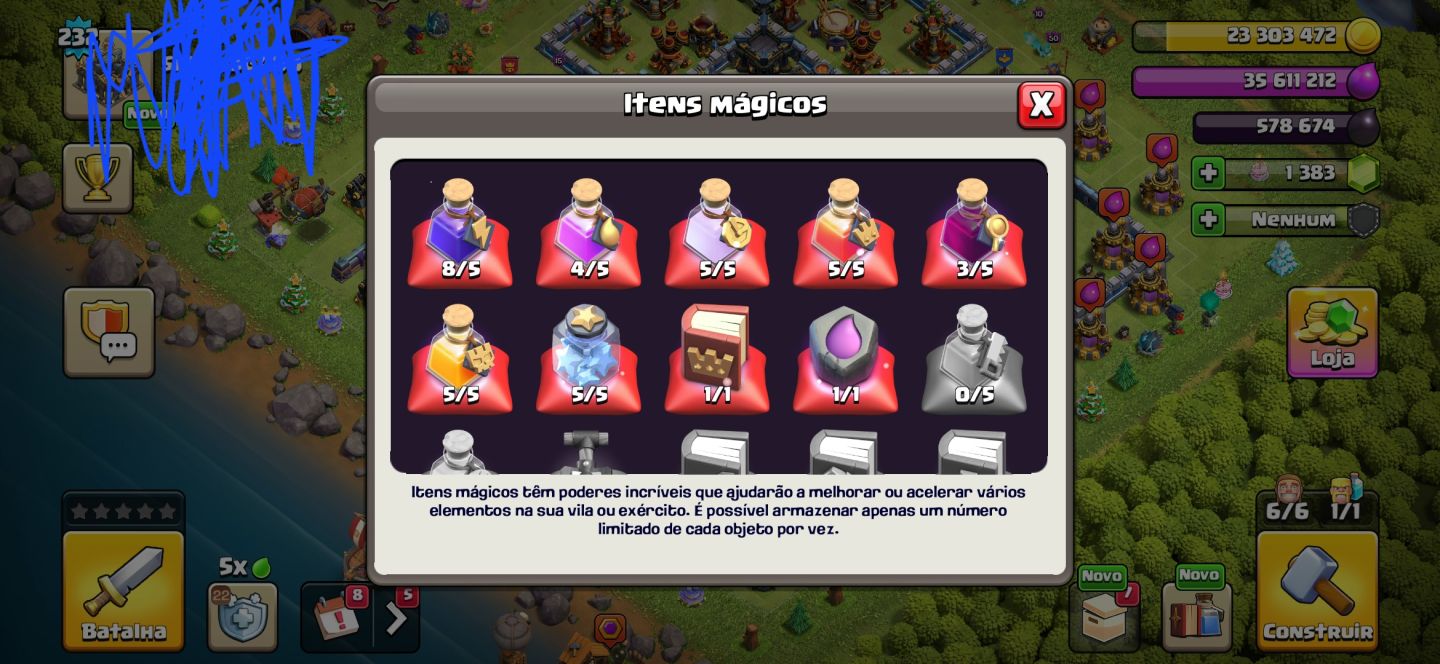 Clash of Clans CV17 | Nível 232 | 6 Construtores | 1.383 Gemas