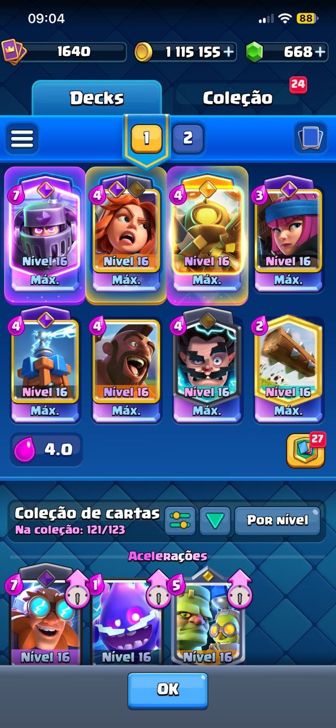 Conta de clash várias cartas full 16 e 11.8k troféus