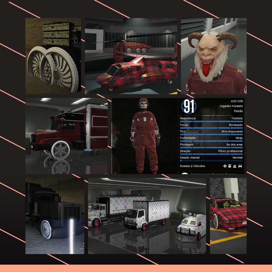 Conta GTA V PS5 TARTAN RED LVL 91 / 8 Milhões corridinha Full mod trajes mod