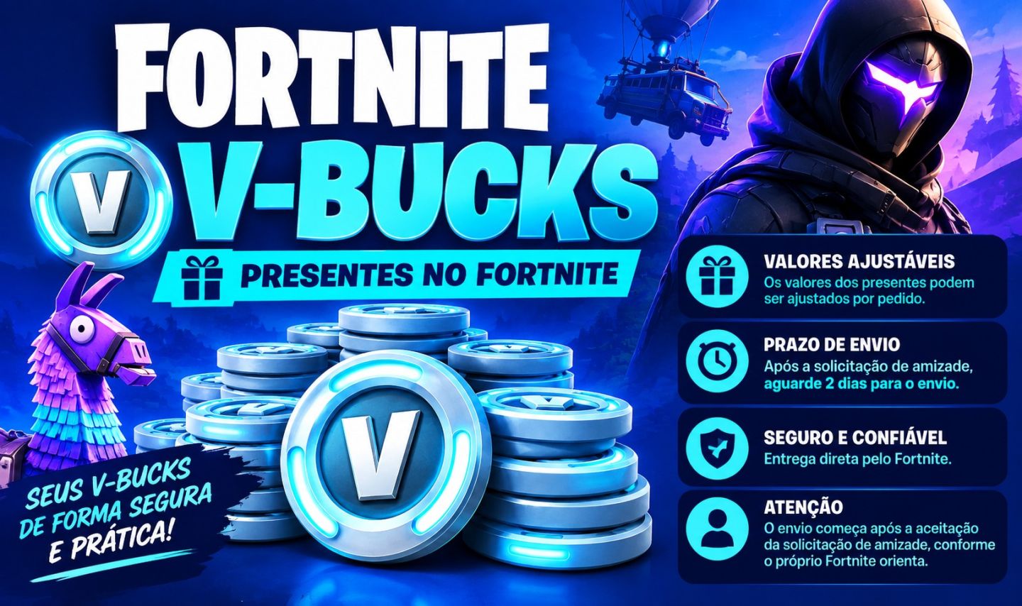 V-BUCKS VIA PRESENTE NO FORTNITE