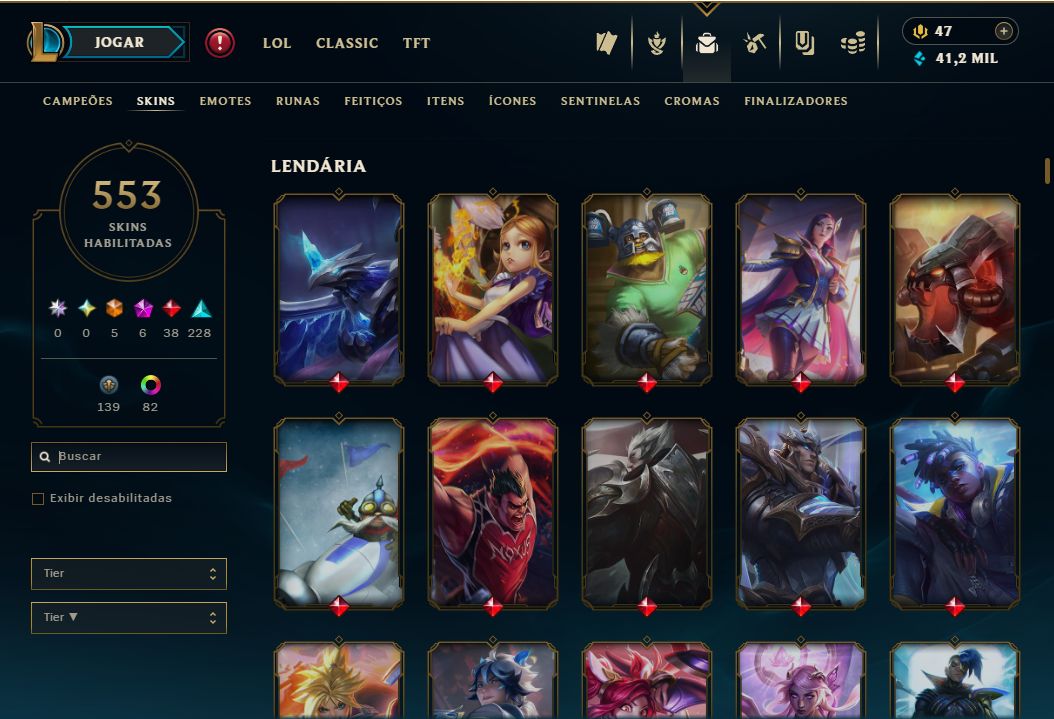 Conta LoL Nível 519 | 553 Skins | 6 Míticas | 5 Ultimate | 47 EM Ou: