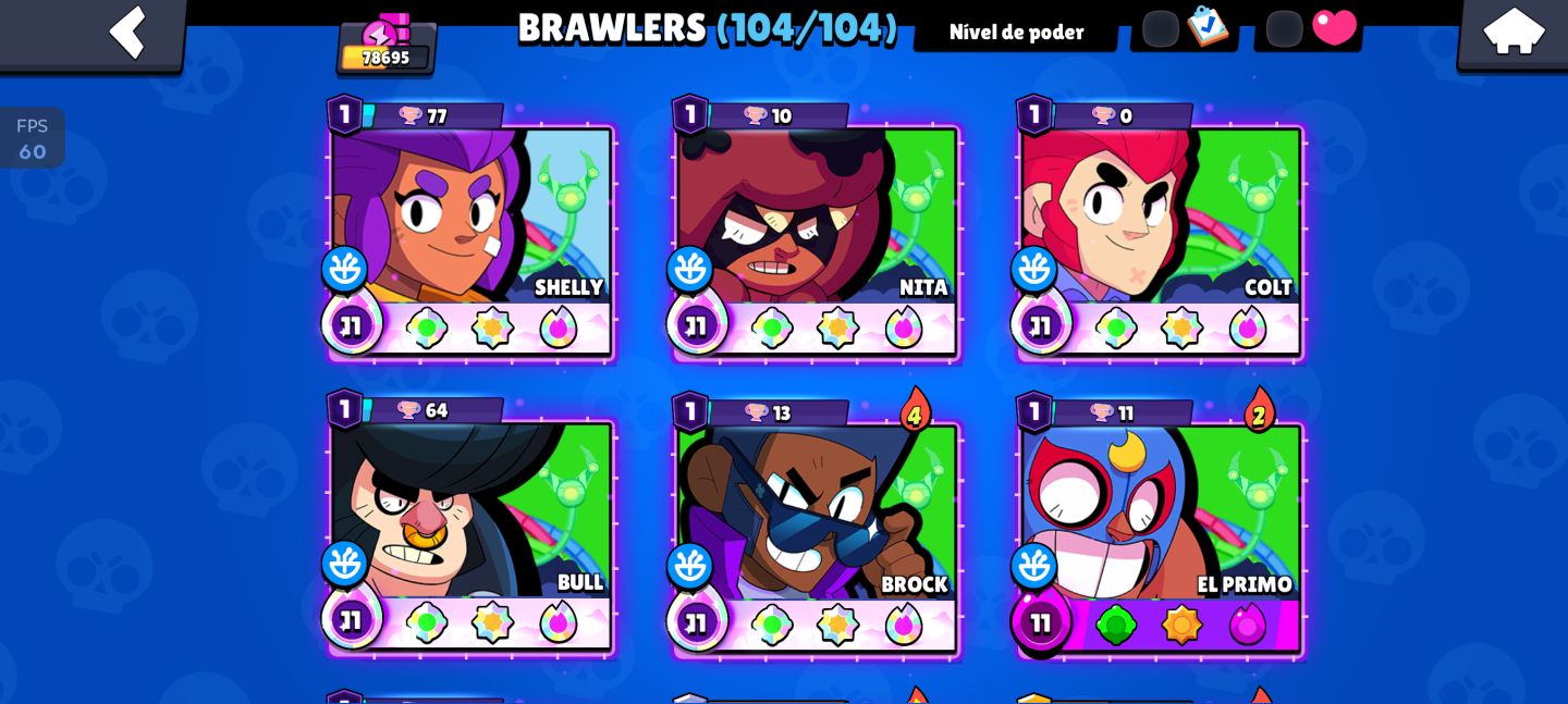 CONTA BRAWL STARS 78K TROFÉUS - 104 BRAWLERS - 3 PRO PASS