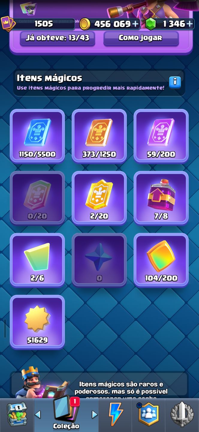 VENDE SE CONTA CLASH ROYALE 1.346 GEMAS + MUITO OURO E CARTAS RARA E MUITO MAIS