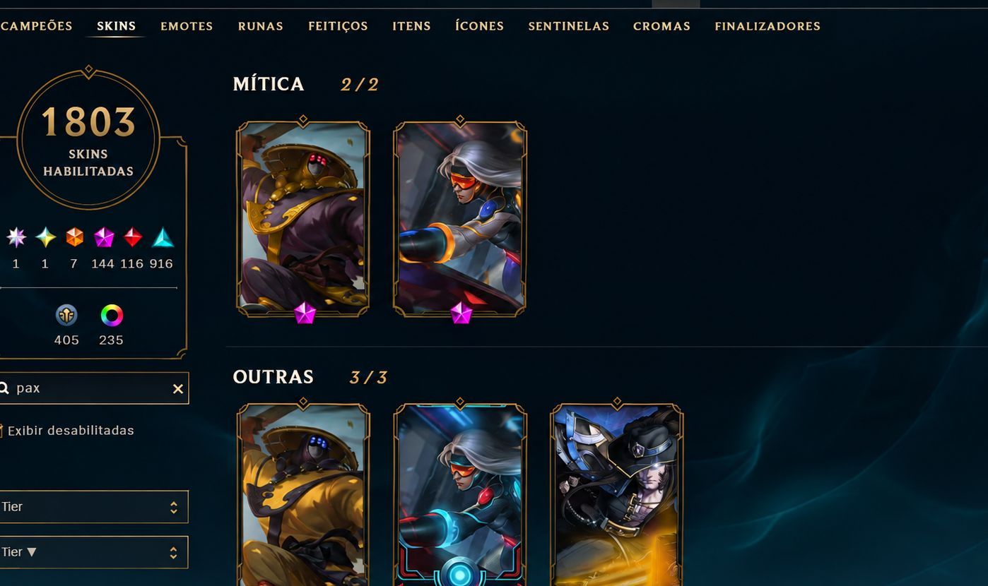 Conta de lol com 1807 skins com bastante skins e-mail de criação full dados