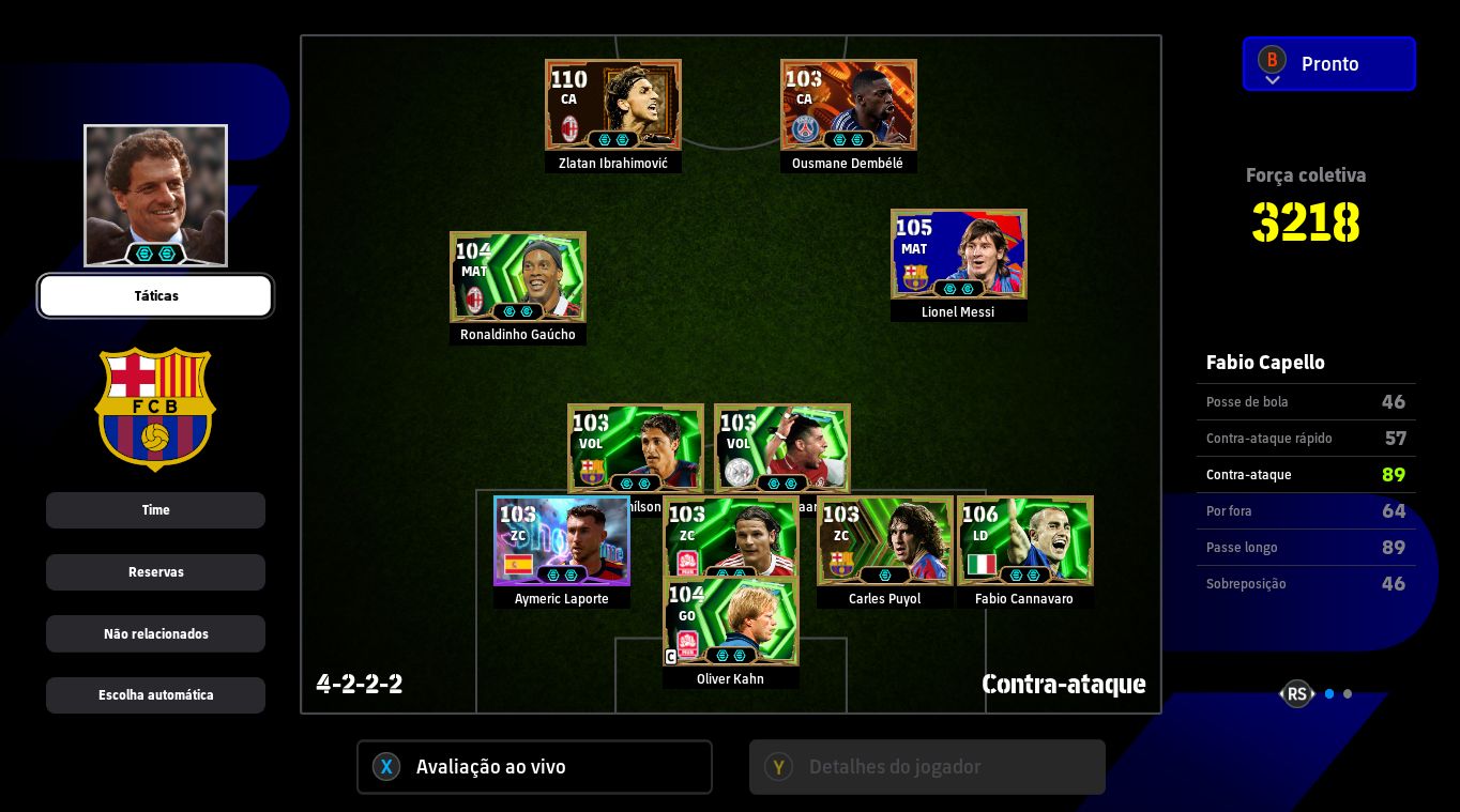 CONTA eFOOTBALL STEAM | FORÇA 3218 | IBRAHIMOVI 110, RONALDINHO, MESSI E MUITO