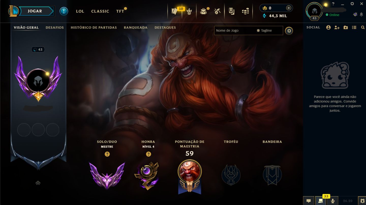 Conta Mestre 80% de WINRATE Troca de Nick Disponível + Mt Espólios