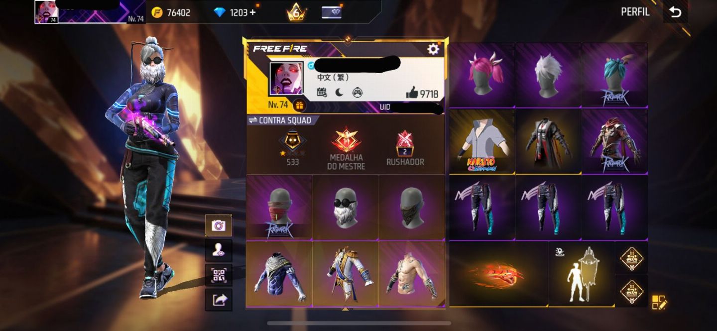 Conta free fire super gemada level 74 9700+ likes, ragnarok, punho, angelical