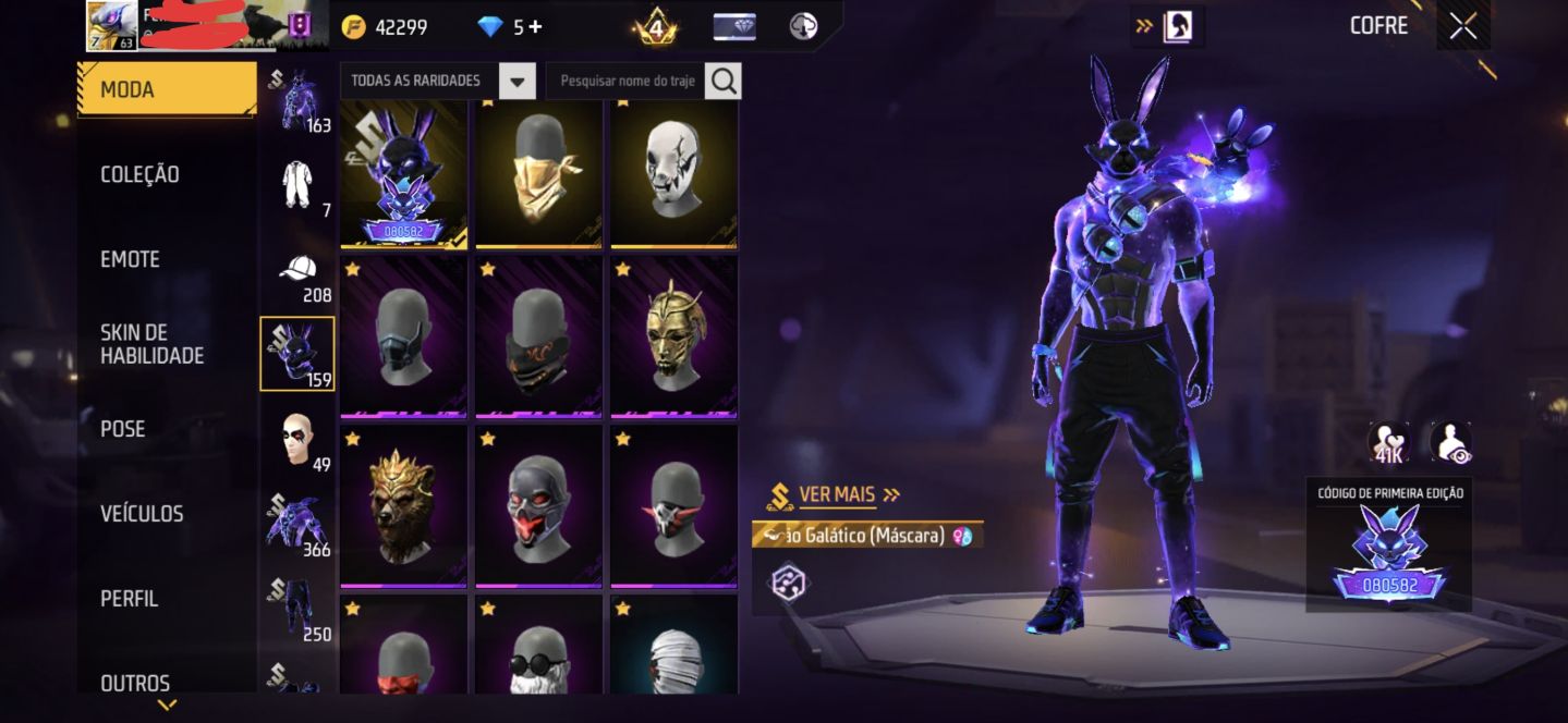 Conta FF 2020 gemada, possui diversas skins raras.